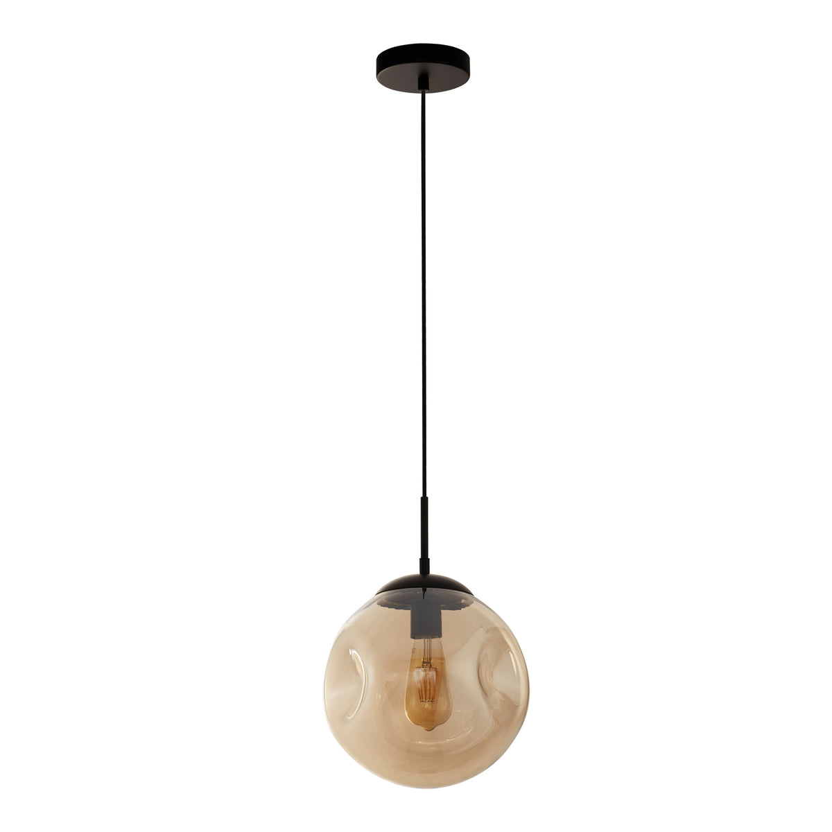 Single Pendant - Black Metal & Champagne Punched Glass