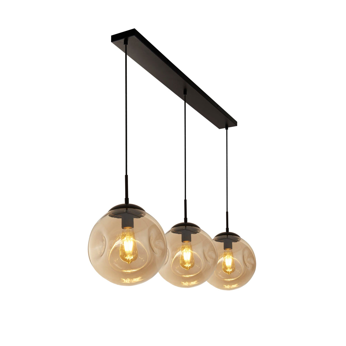 3Lt Bar Pendant- Black Metal & Champagne Punched Glass