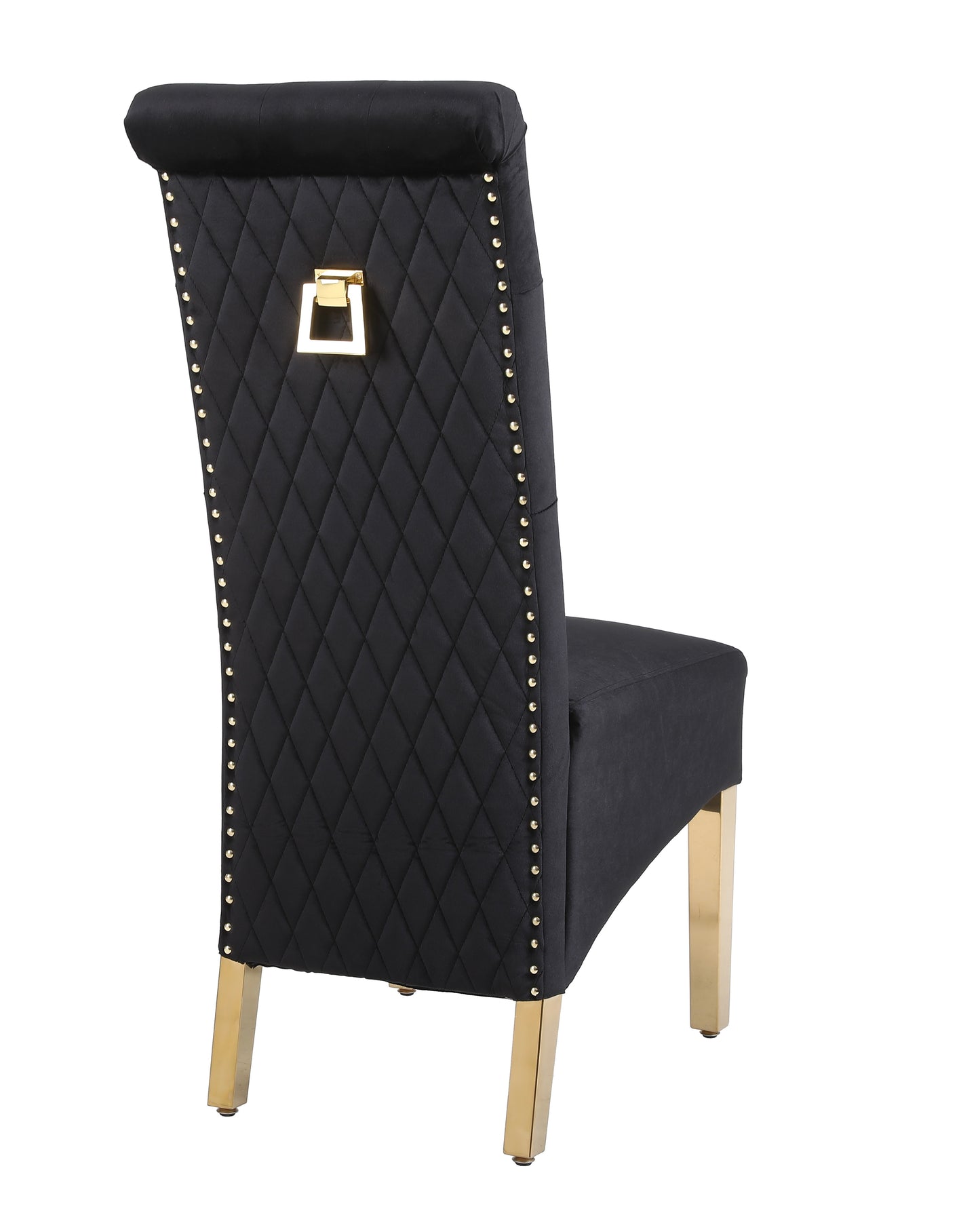 X2 Velvet High Back Dining Chairs with Golden Chrome Knocker & Legs