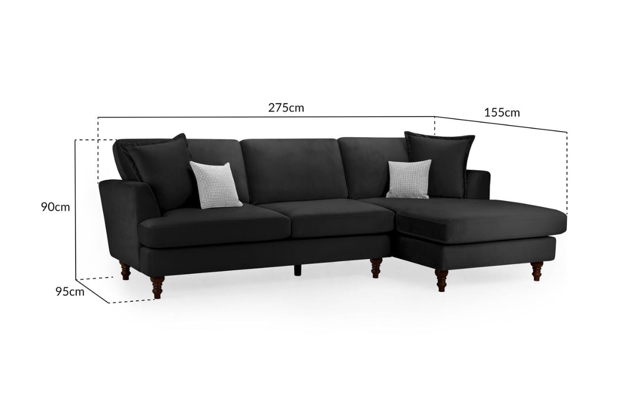 Briar Plush Black Corner Sofa
