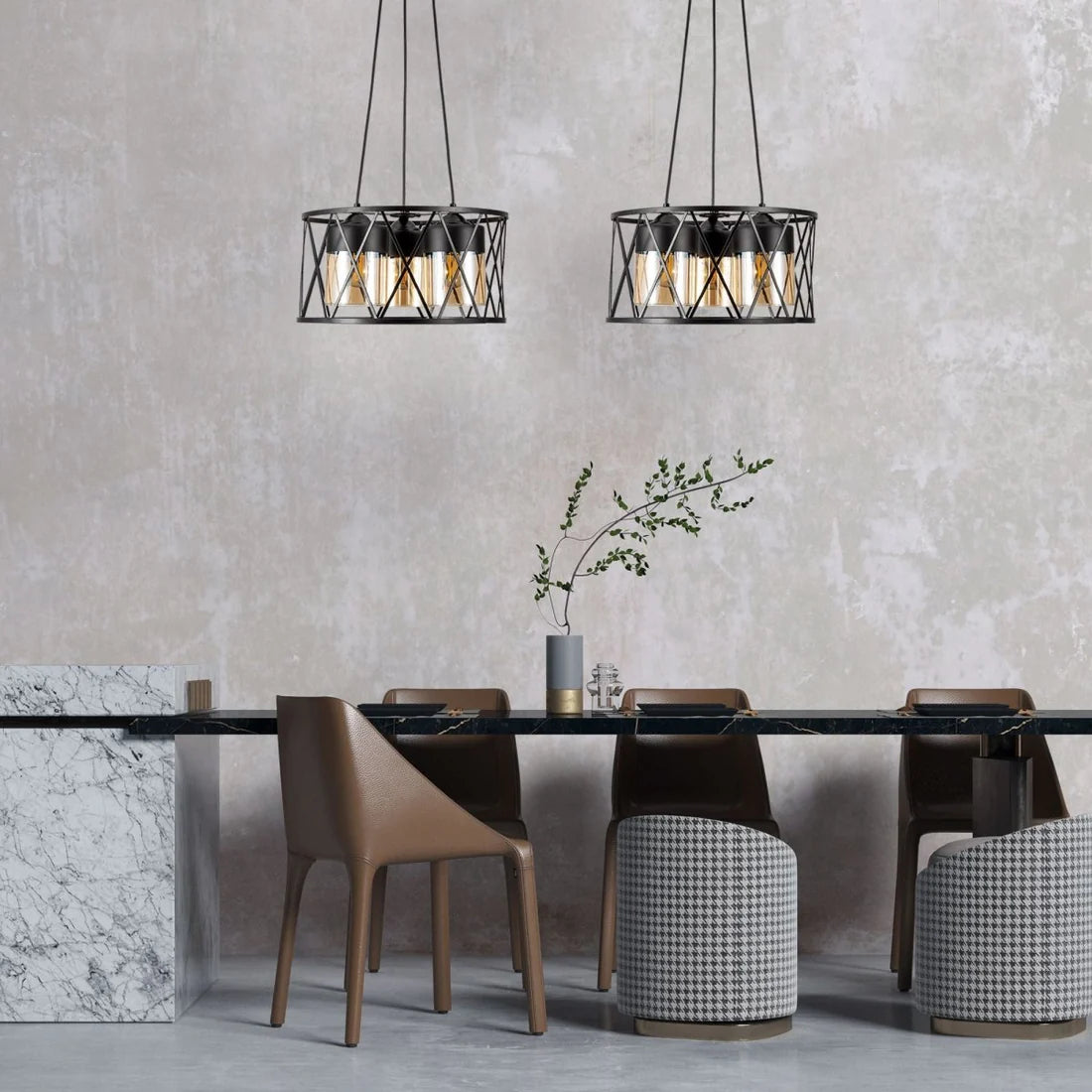 Black caged cylinder glass pendant