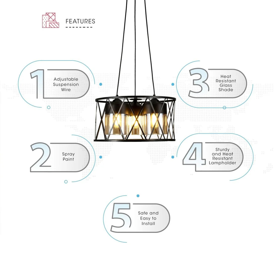 Black caged cylinder glass pendant
