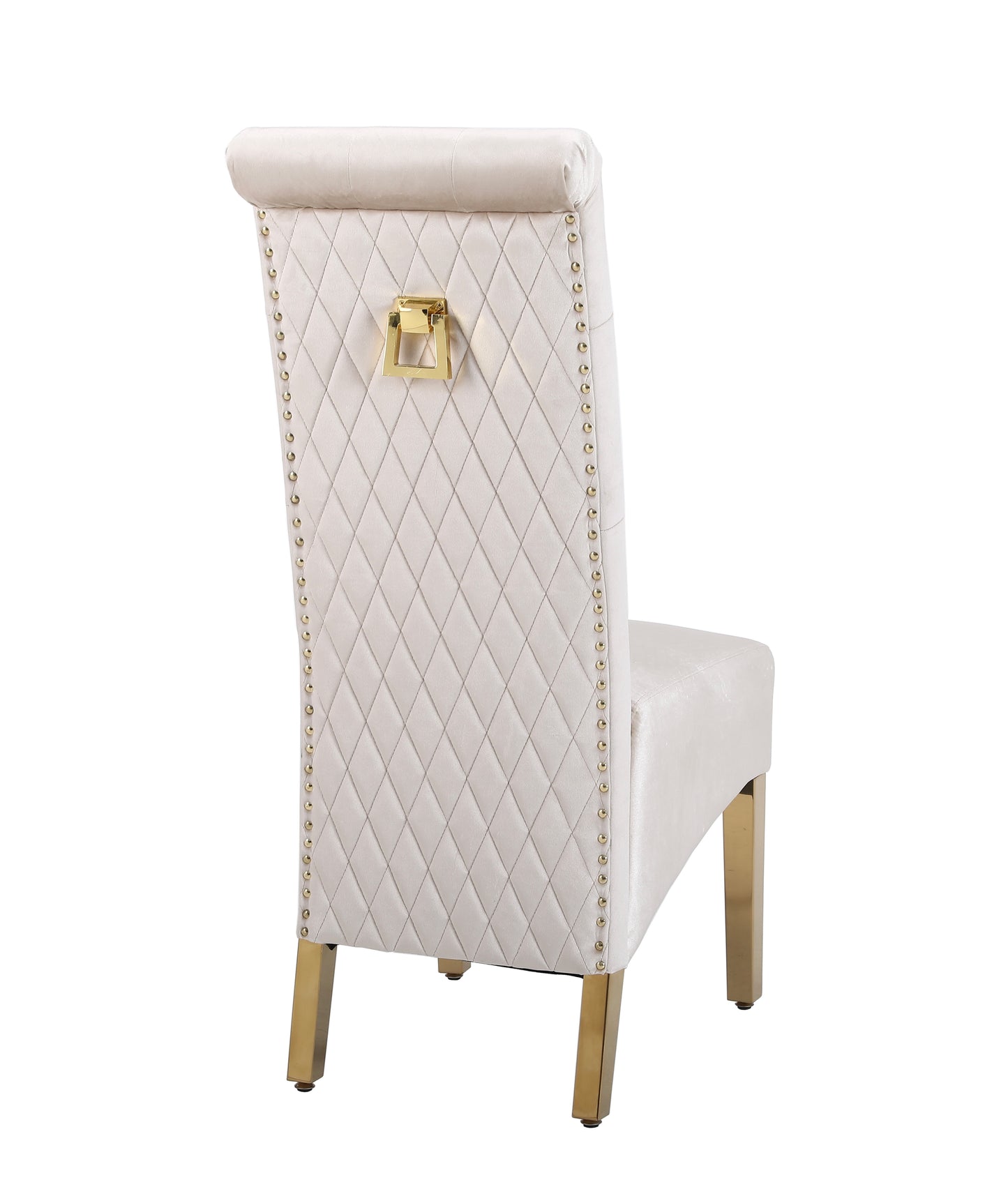 X2 Velvet High Back Dining Chairs with Golden Chrome Knocker & Legs