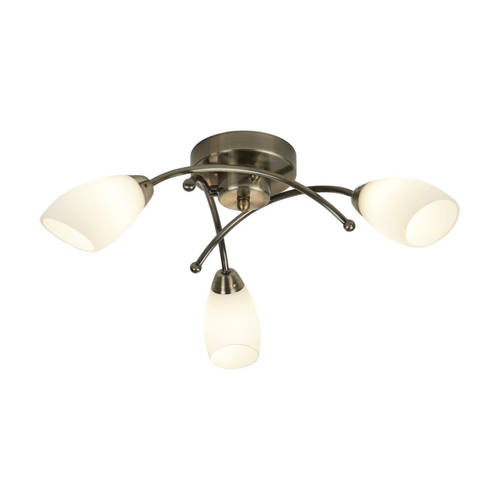 3Lt Flush - Antique Brass Metal/Chrome & Opal Glass