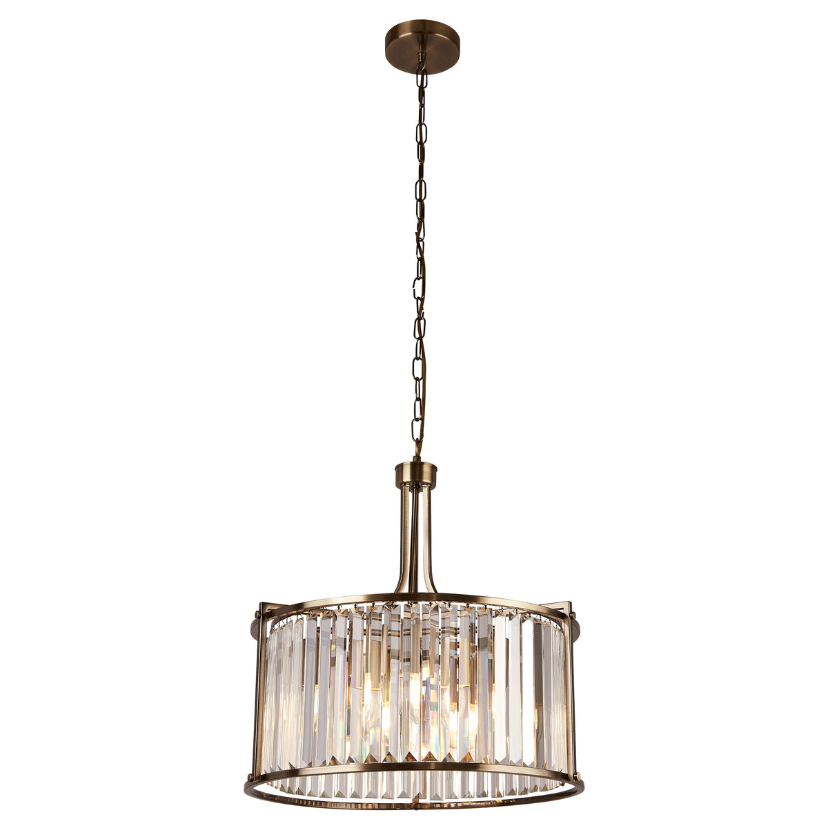 5Lt Pendant - Antique Brass Metal & Clear Crystal