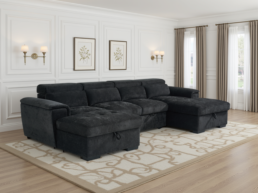 Alaya Sofabed Black U Shape Corner