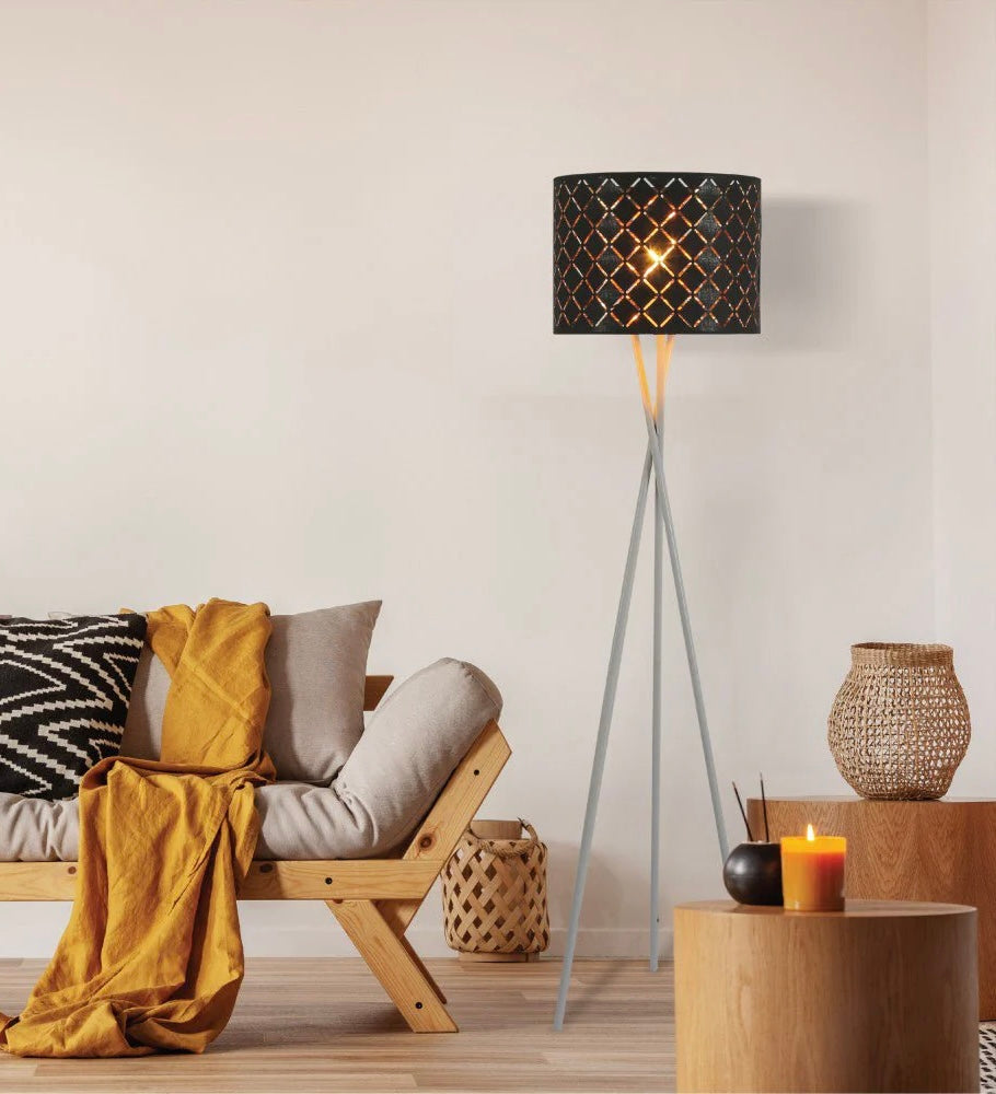 Tripod White Drum Floor Lamp E27 Fitting