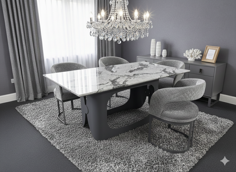 Luna Grey Marble 180cm Dining Set