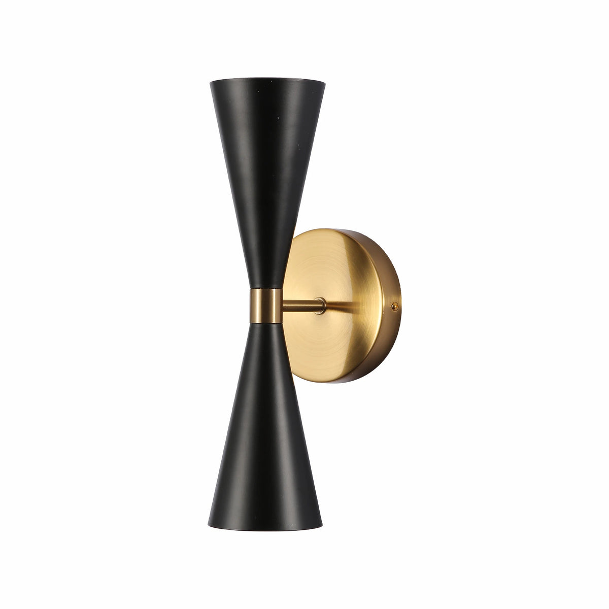 Gold Aluminium Metal Body Black Cone Wall Light 2xE27 Fitting