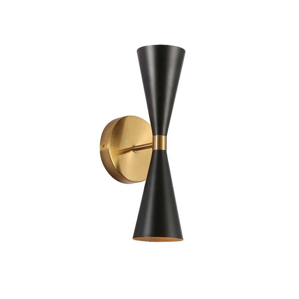 Gold Aluminium Metal Body Black Cone Wall Light 2xE27 Fitting