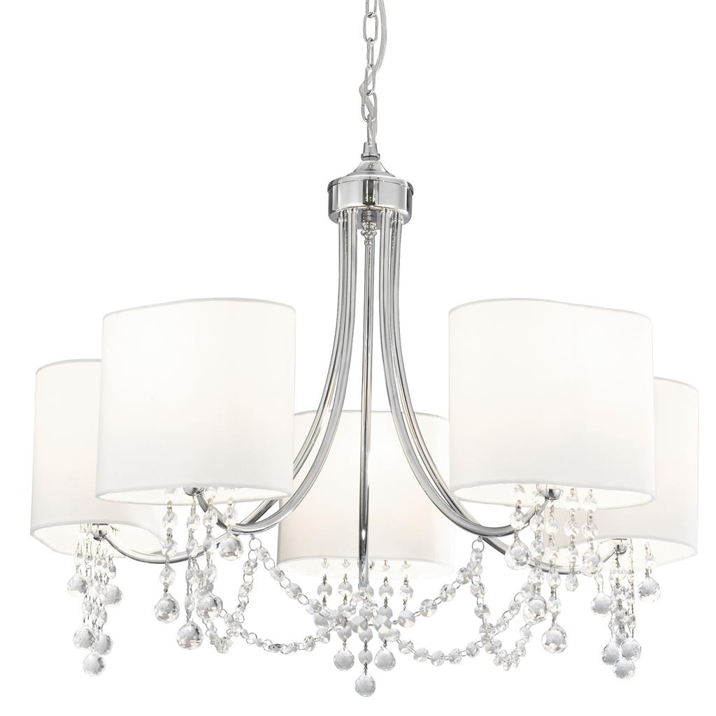Searchlight 1055-5CC Nina 5 Light Ceiling Pendant - Chrome, Crystal & White Shades RRP £269