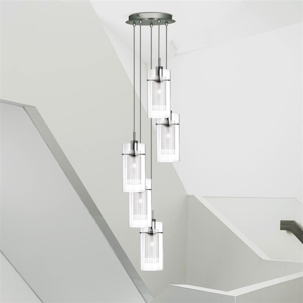 Searchlight 2305-5 Duo I 5Lt Ceiling Pendant - Chrome & Double Glass