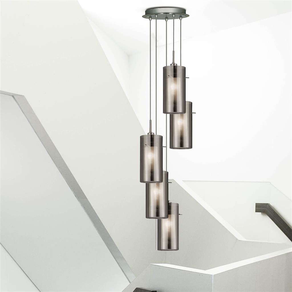 Searchlight 2305-5SM Duo 2 5Lt Multi-Drop Pendant - Smoked Glass & Frosted Inner RRP £199