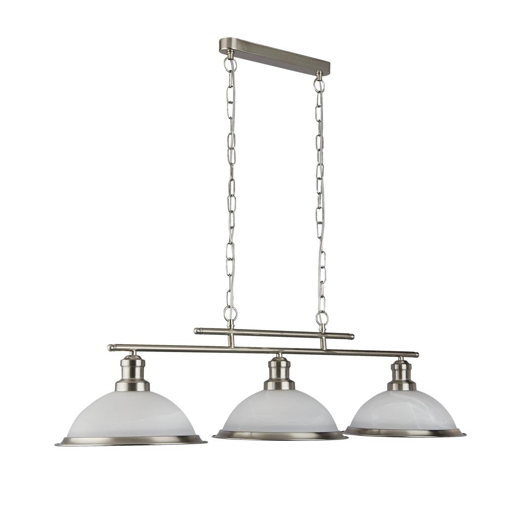 Searchlight 2683-3SS Bistro 3Lt Bar Ceiling Pendant - Satin Silver & Glass RRP £199.00