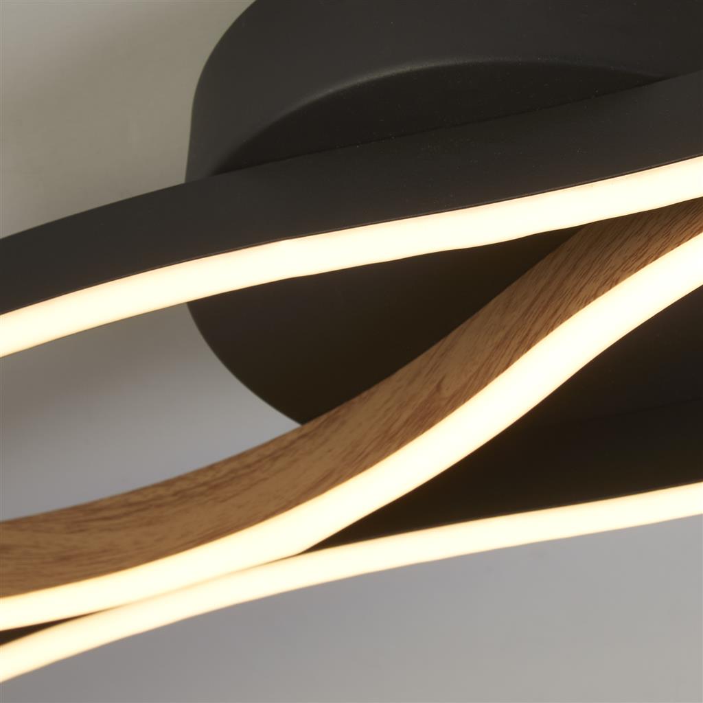 Swirl LED Flush Ceiling Light - Black With Wood Effect RRP £249.00