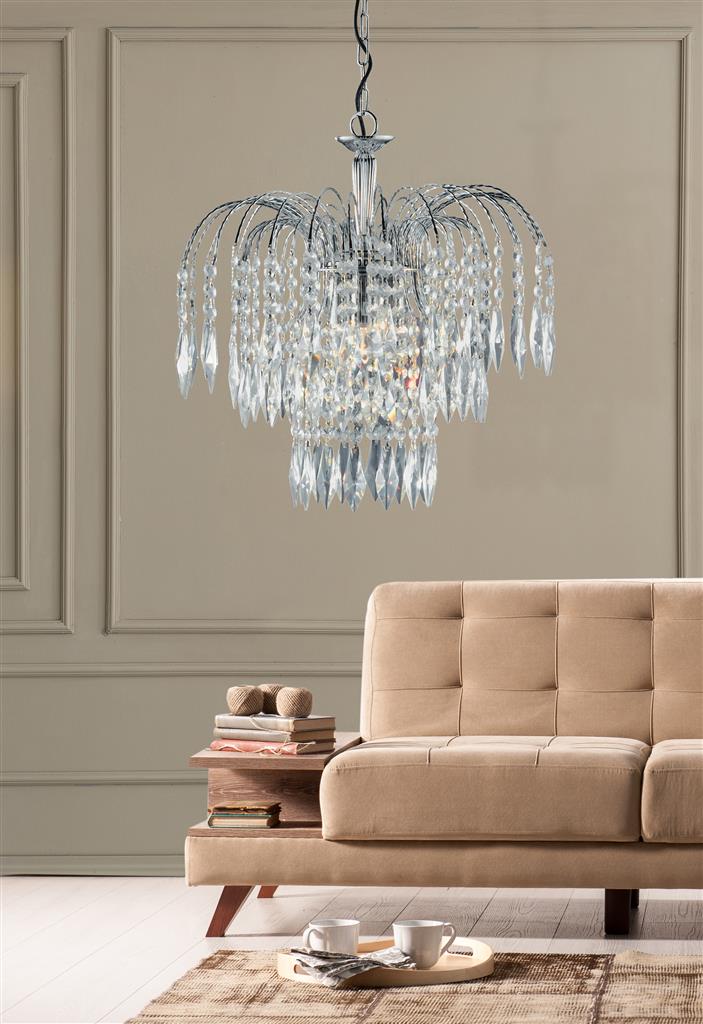 Searchlight 4173-3 Waterfall - 3 Light Ceiling Chrome Clear Crystal RRP £299