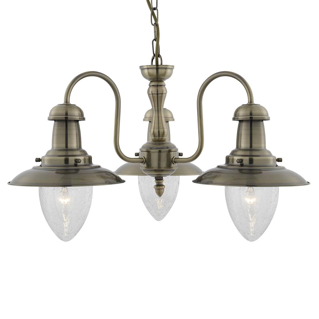 53333AB Fisherman II 3Lt Pendant Light - Antique Brass & Glass Shade RRP £169.00