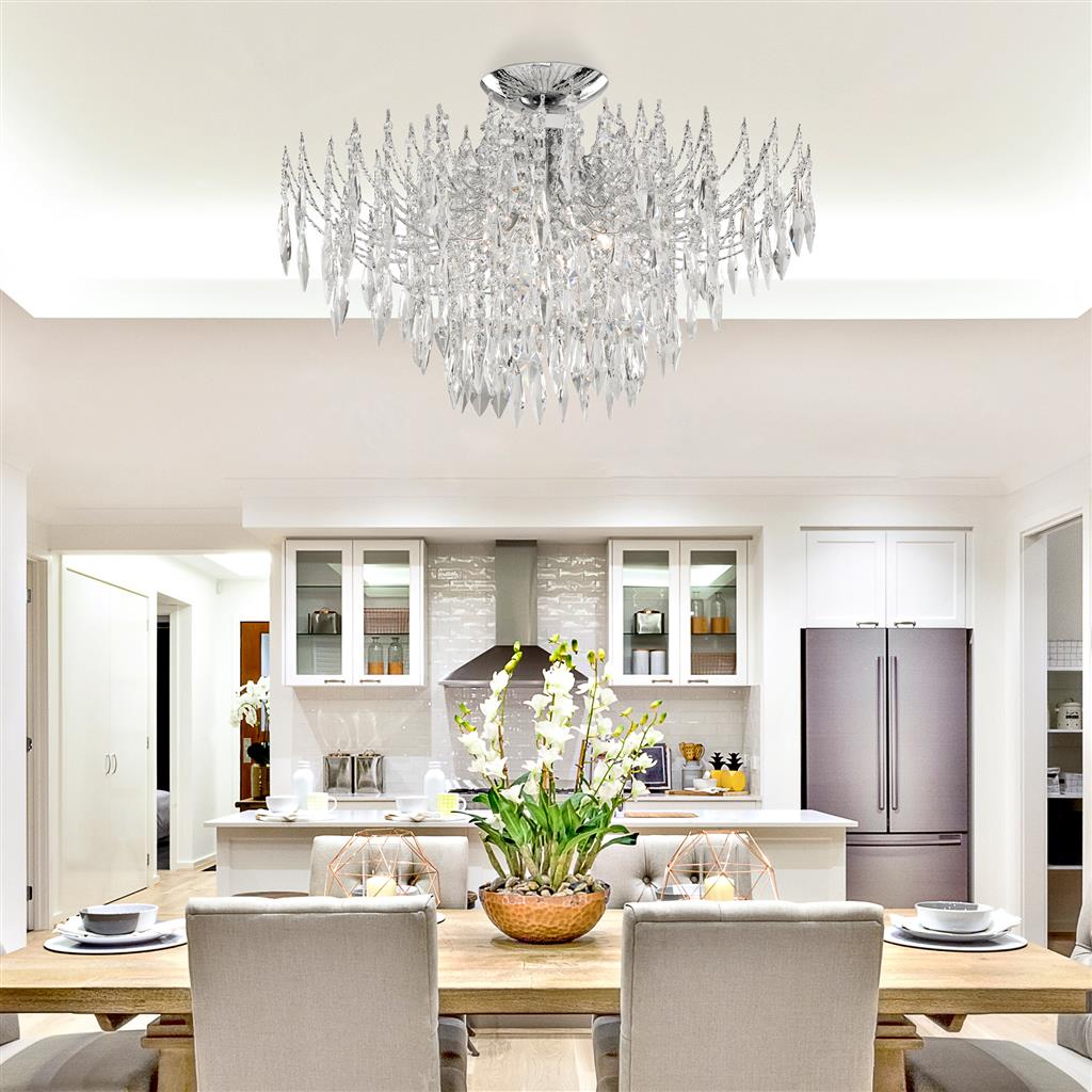 Searchlight 6134-4CC Waterfall - 4 Light Ceiling S/flush Chrome Clear Crystal