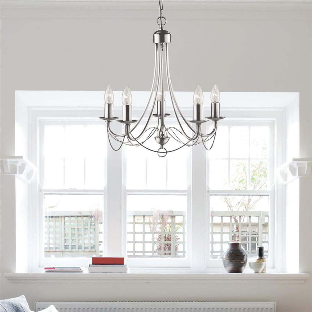 Searchlight 6345-5SS Maypole 5 Light Ceiling Pendant - Satin Silver RRP £139.00
