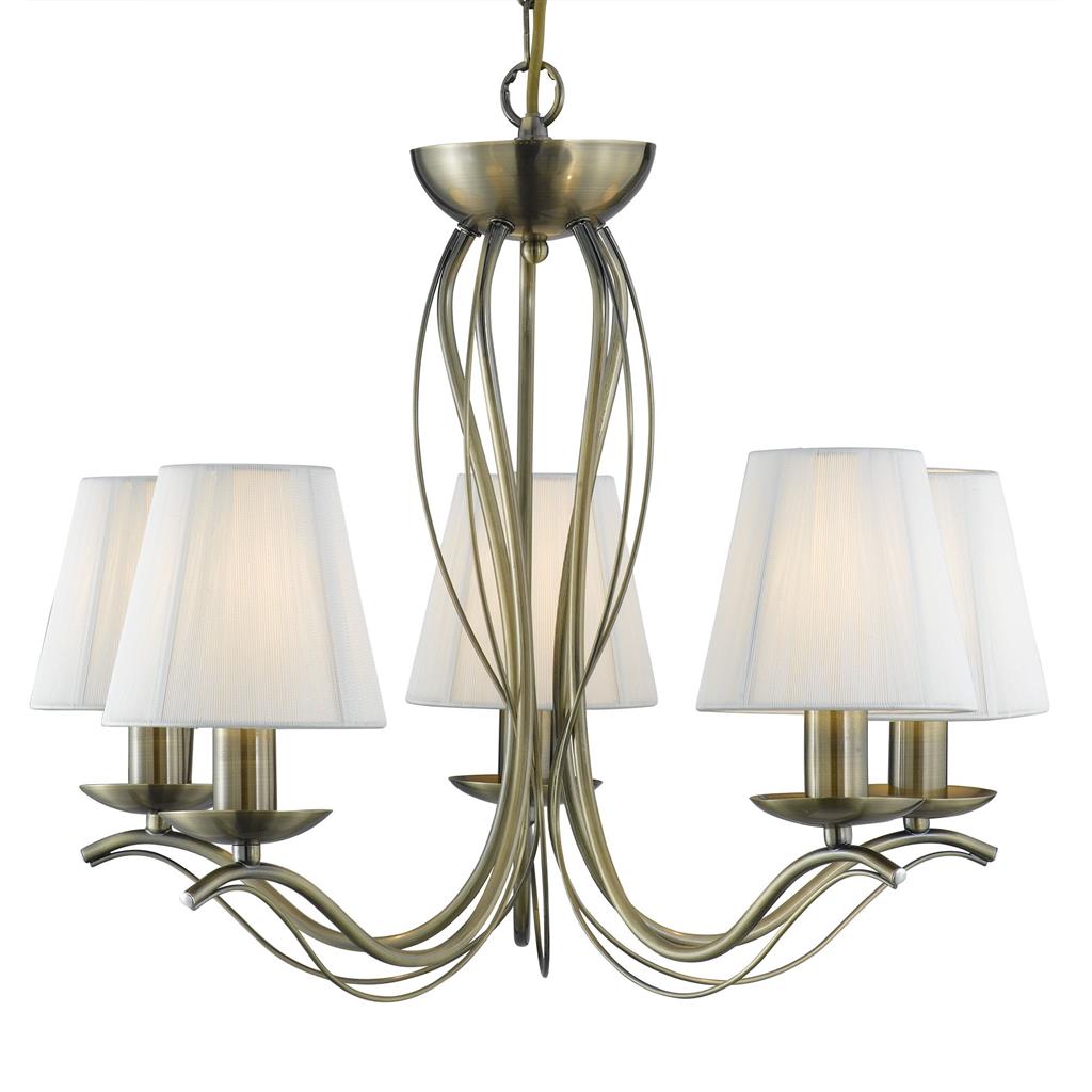 Searchlight 9825-5AB Andretti 5 Light Ceiling Pendant - Antique Brass & Ivory Shades RRP £199