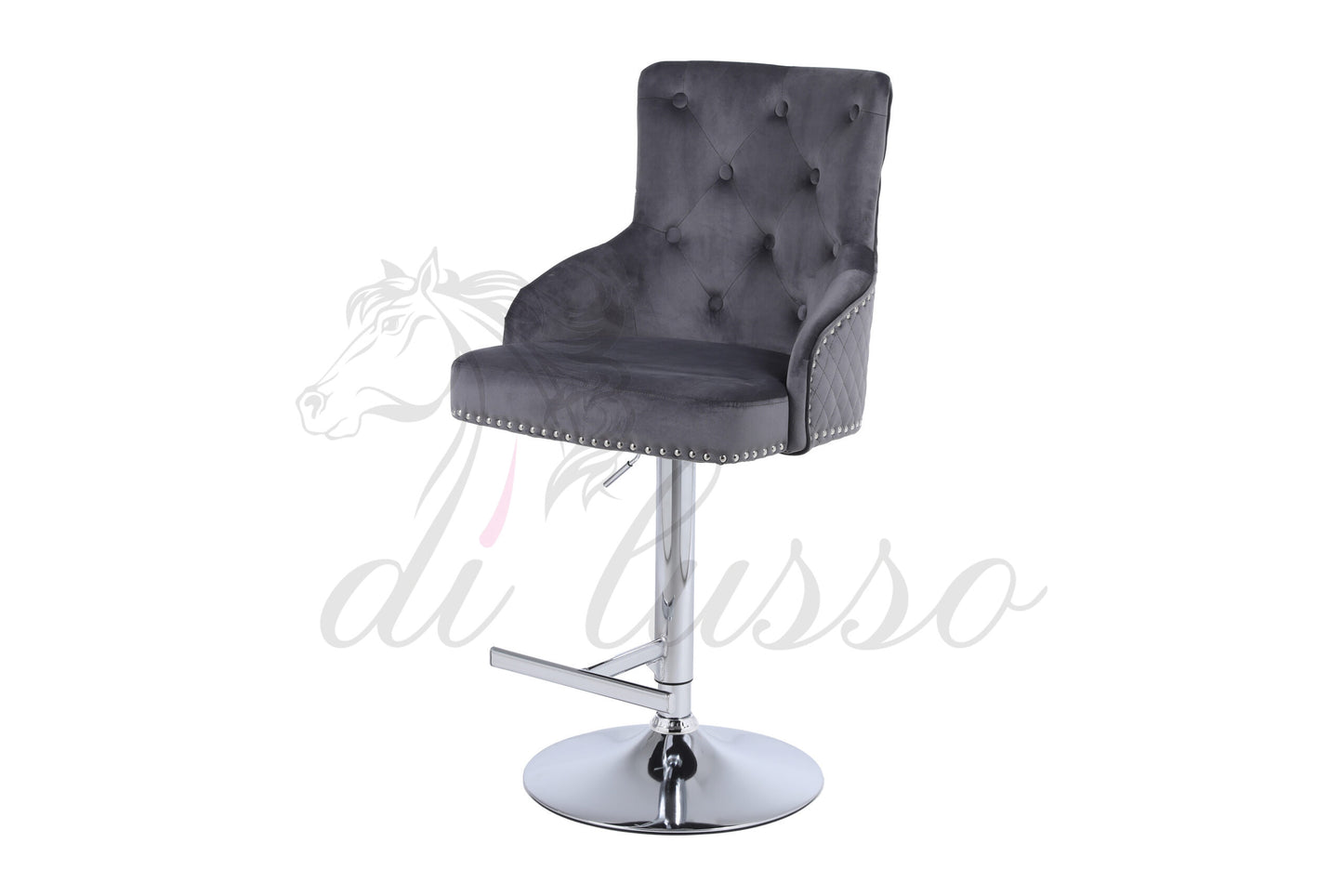 Paris Plush Velvet Grey ROUND KNOCKER BACK Bar Stool