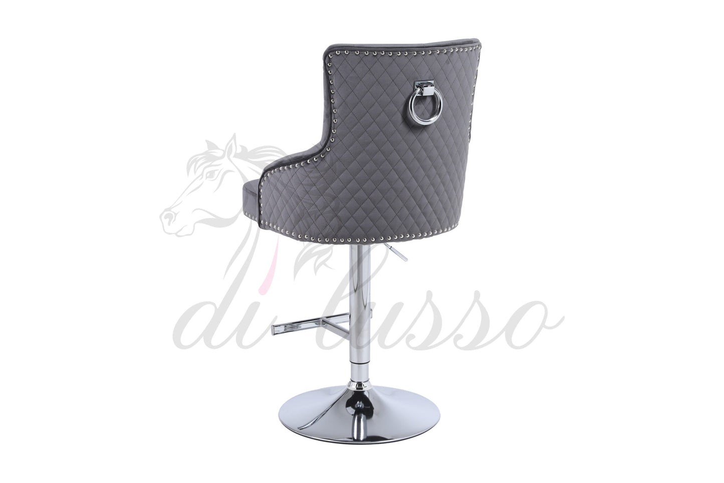 Paris Plush Velvet Grey ROUND KNOCKER BACK Bar Stool