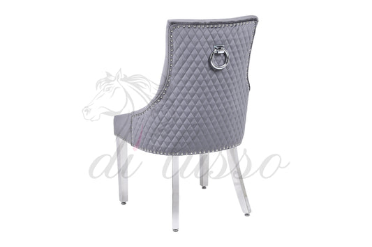 Paris Plush Velvet Grey ROUND KNOCKER BACK Dining Chair