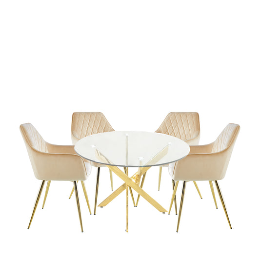 Estelle Dining Set + 4 Champagne Chairs