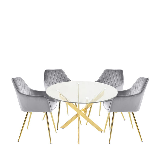 Estelle Dining Set + 4 Grey Chairs