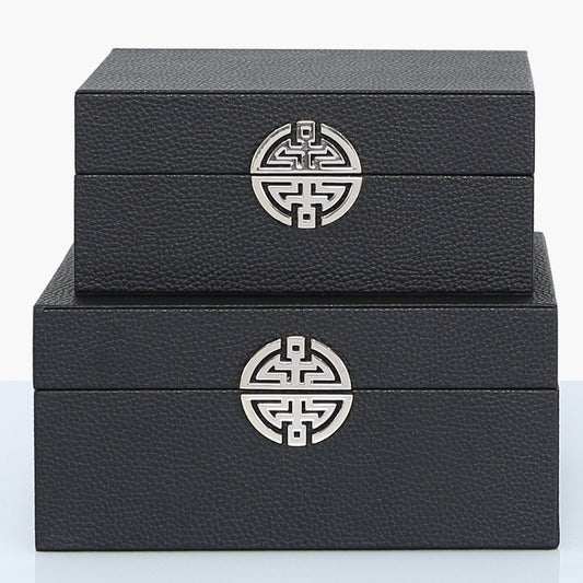 Set Of 2 Faux Leather Storage Boxes