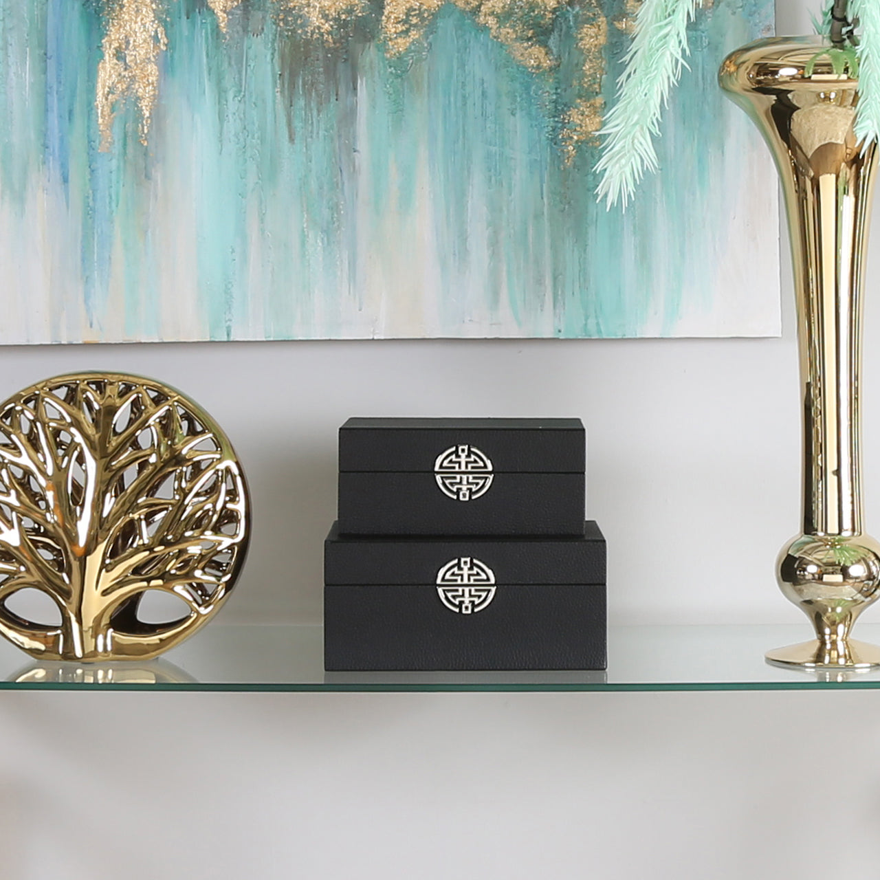 Set Of 2 Faux Leather Storage Boxes
