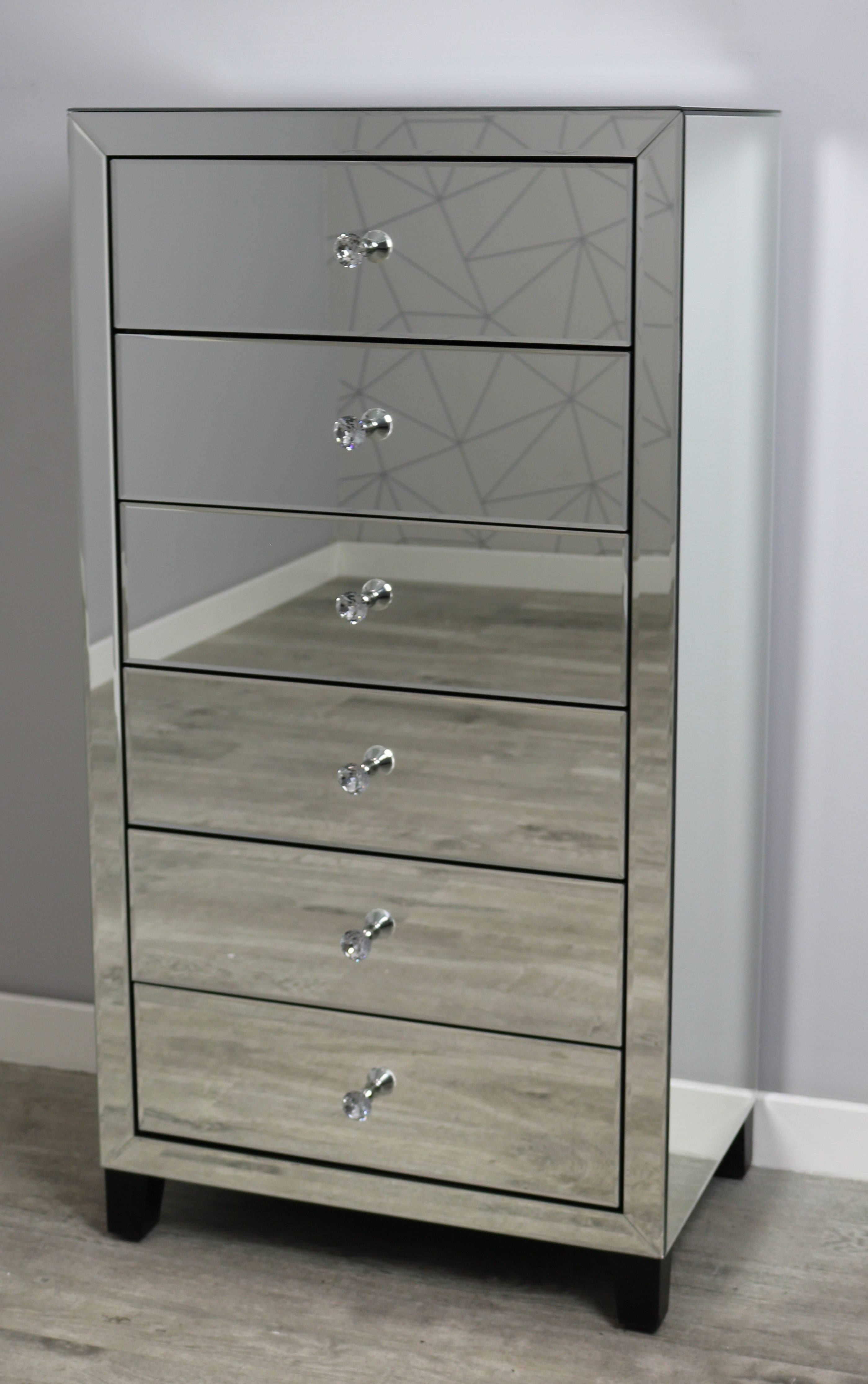 Tall boy hot sale mirrored drawers