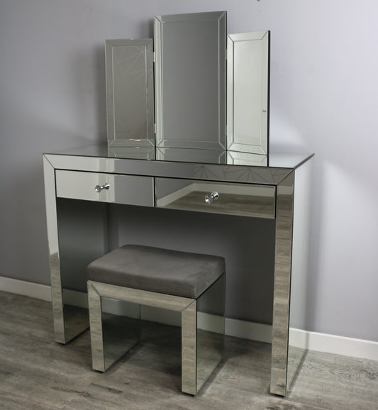 2 Drawer Mirrored Dressing Table Set