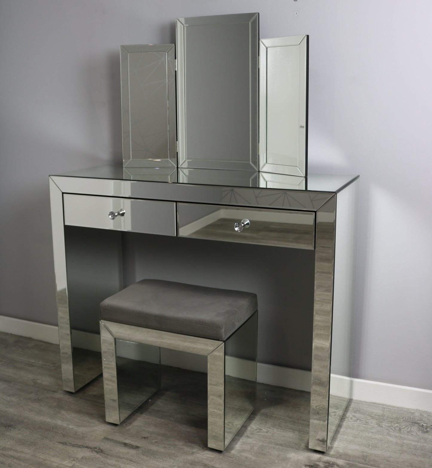 2 Drawer Mirrored Dressing Table Set
