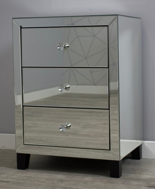 3 Drawer Mirrored Bedside Table