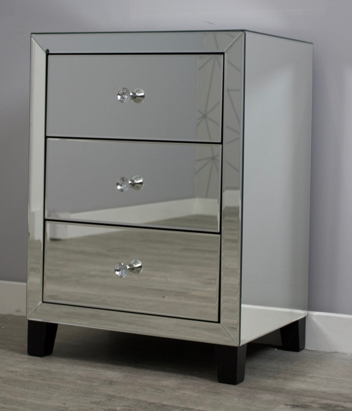3 Drawer Mirrored Bedside Table