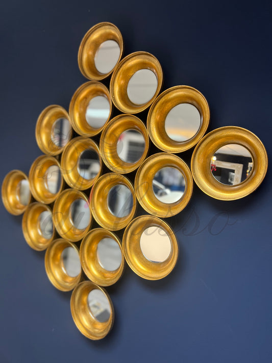 Gold Metal Multi Circle Wall Mirror 76cm