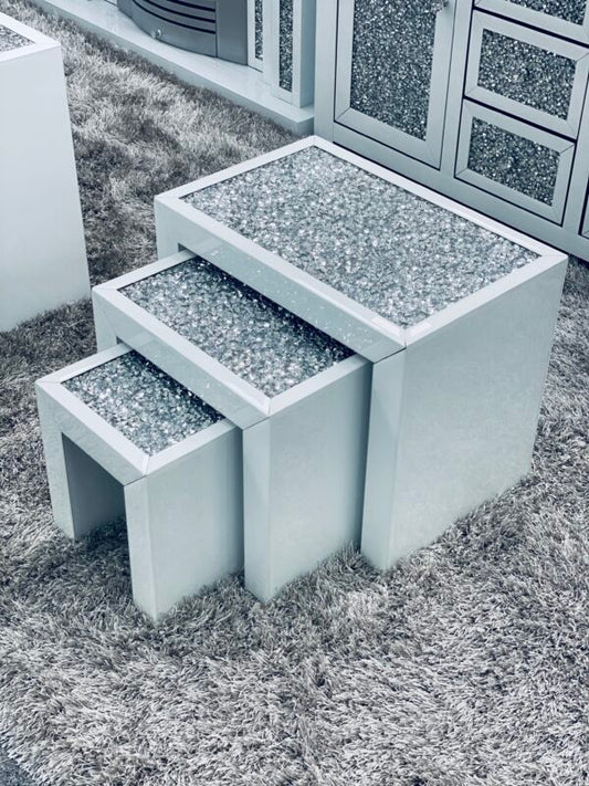 Crushed Diamond White Nest Of Tables