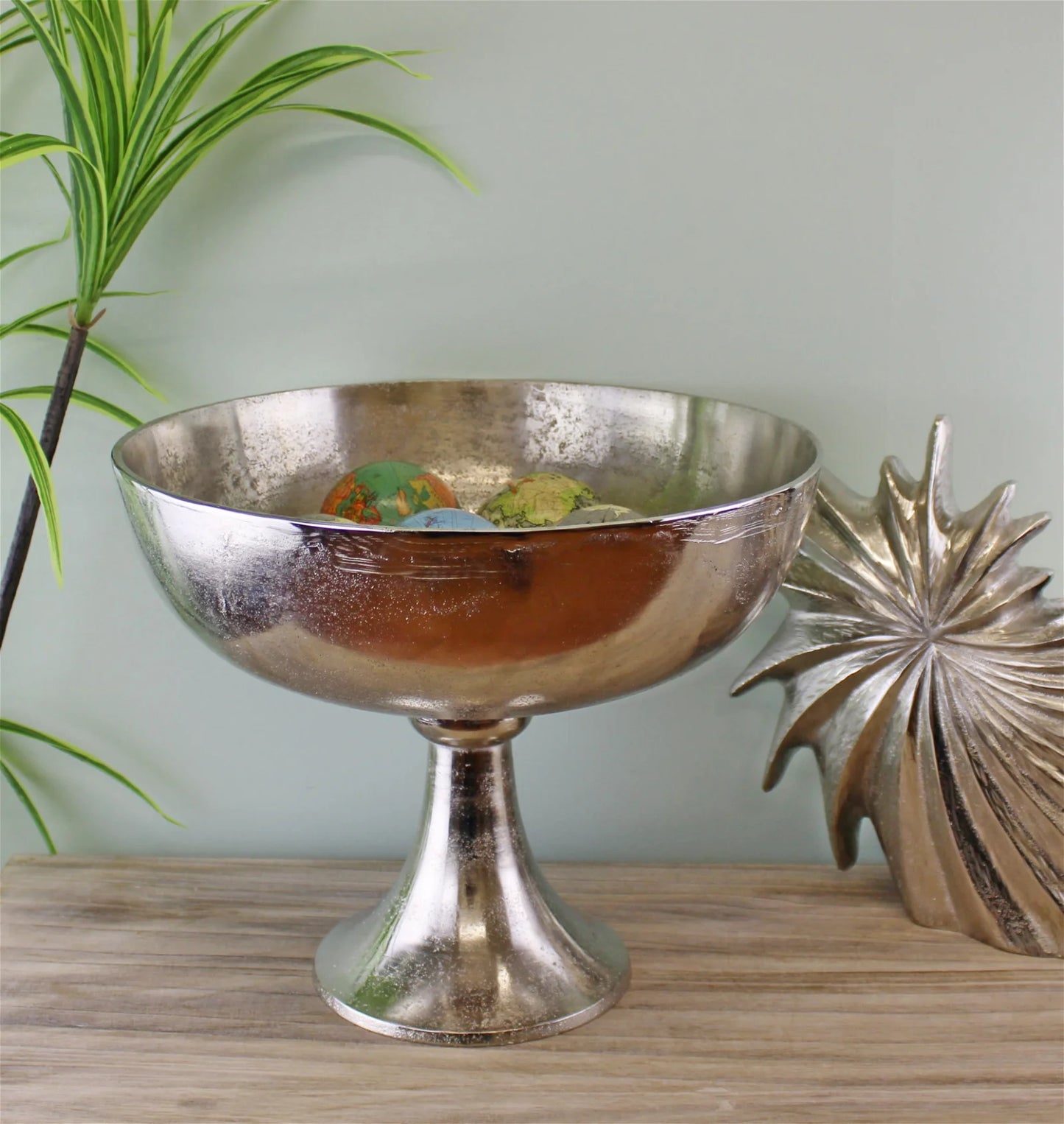 Silver Metal Bowl On Stand