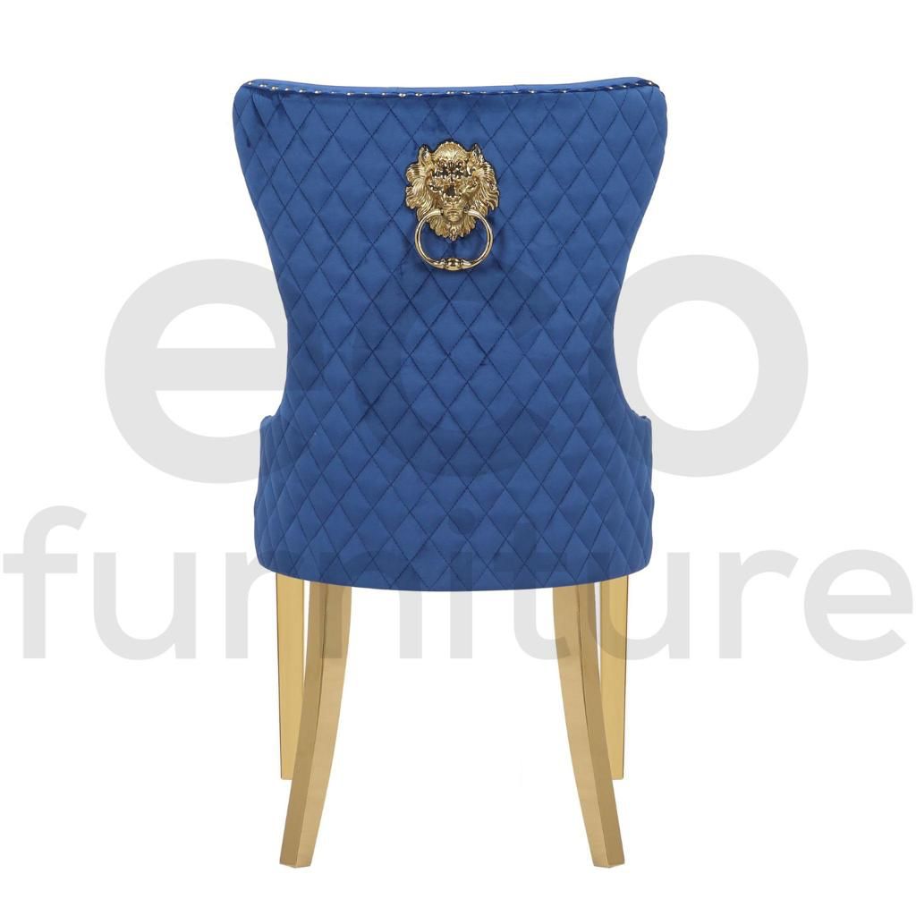 Plush Blue Lion Knocker Dining Chairs