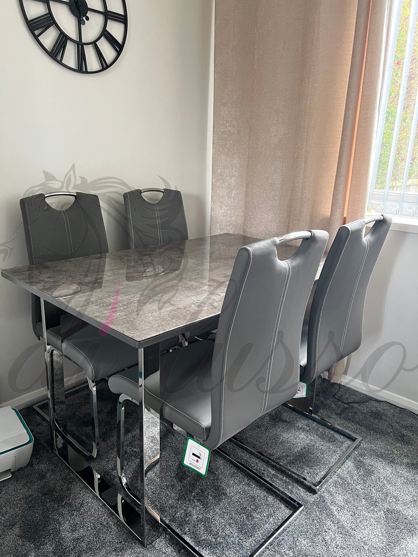 Aura 120x8cm Dining Table + 4 Milan Dining Chairs