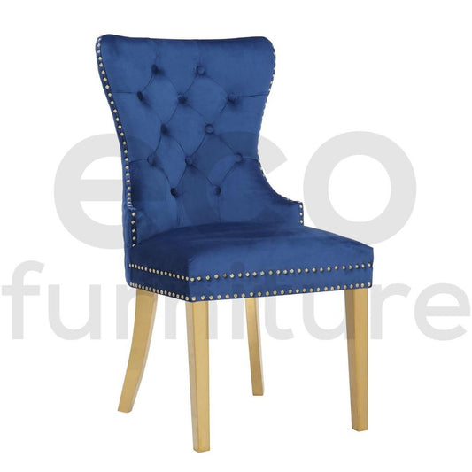 Plush Blue Lion Knocker Dining Chairs