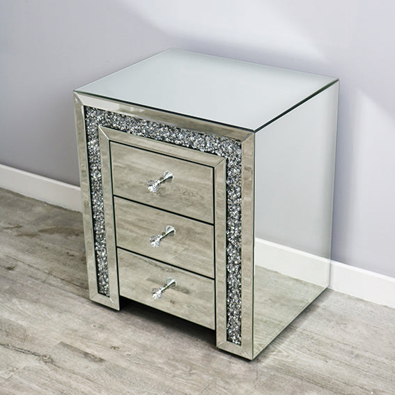 Crushed Diamond 3 Drawer Bedside Table