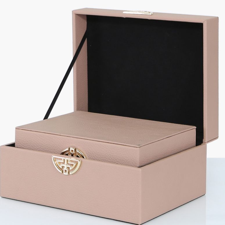 Set Of 2 Faux Leather Storage Boxes