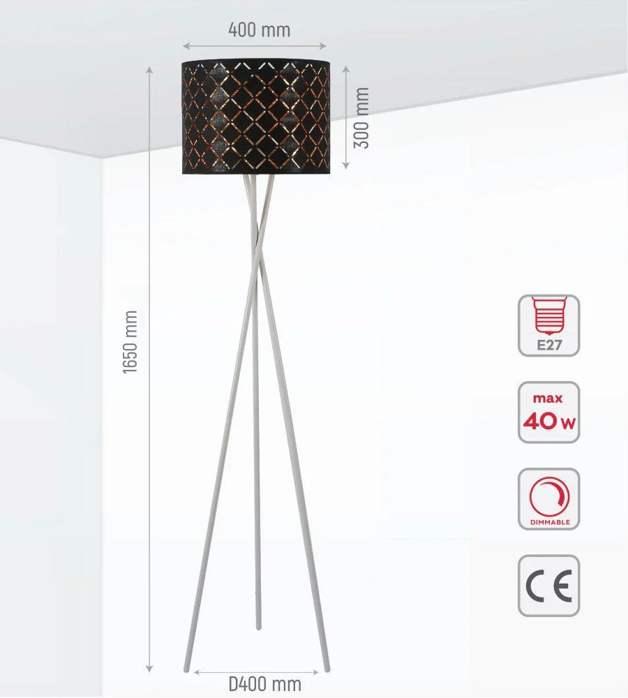 Tripod White Drum Floor Lamp E27 Fitting