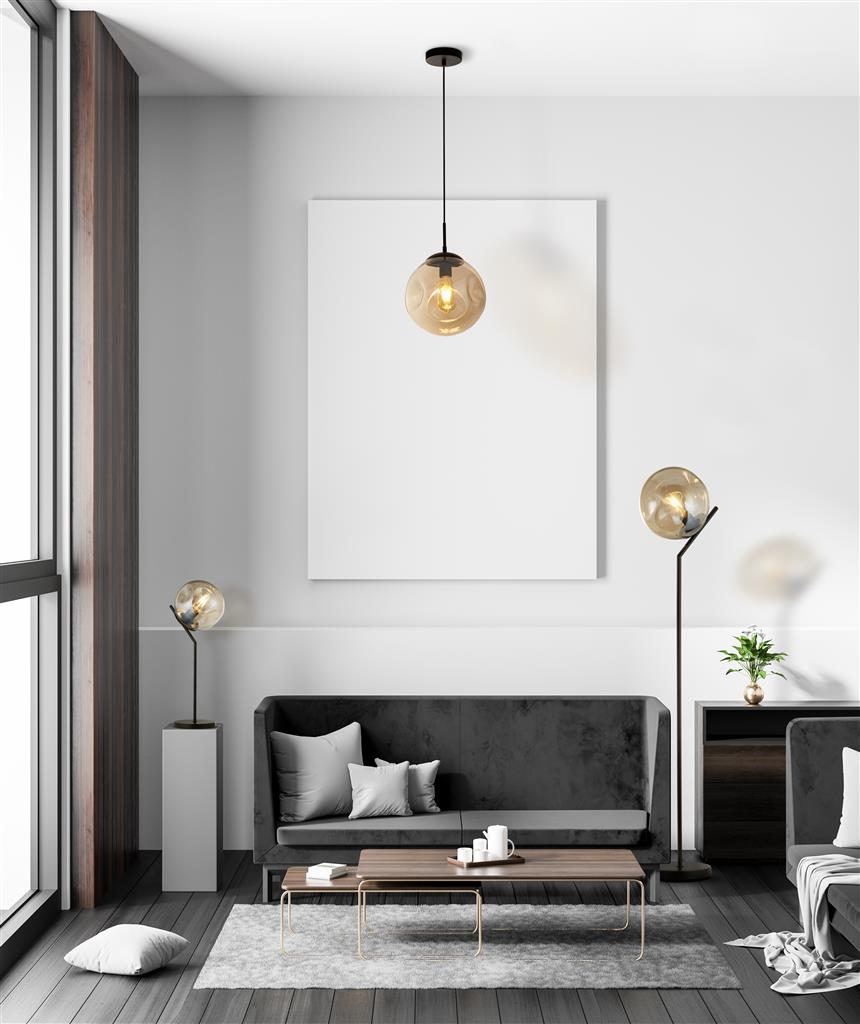 Single Pendant - Black Metal & Champagne Punched Glass