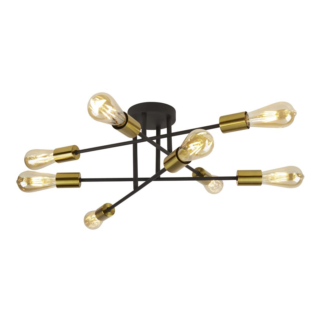 8Lt Semi-Flush - Black & Satin Brass Metal