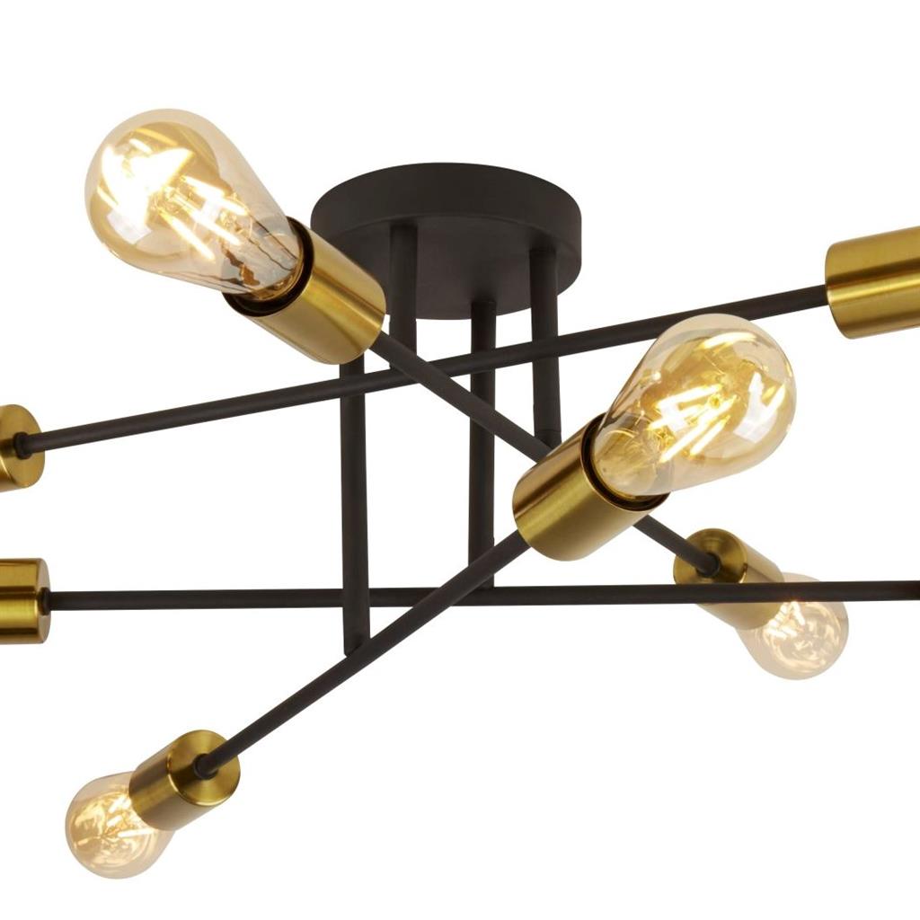 8Lt Semi-Flush - Black & Satin Brass Metal