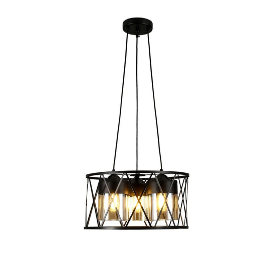 Black caged cylinder glass pendant
