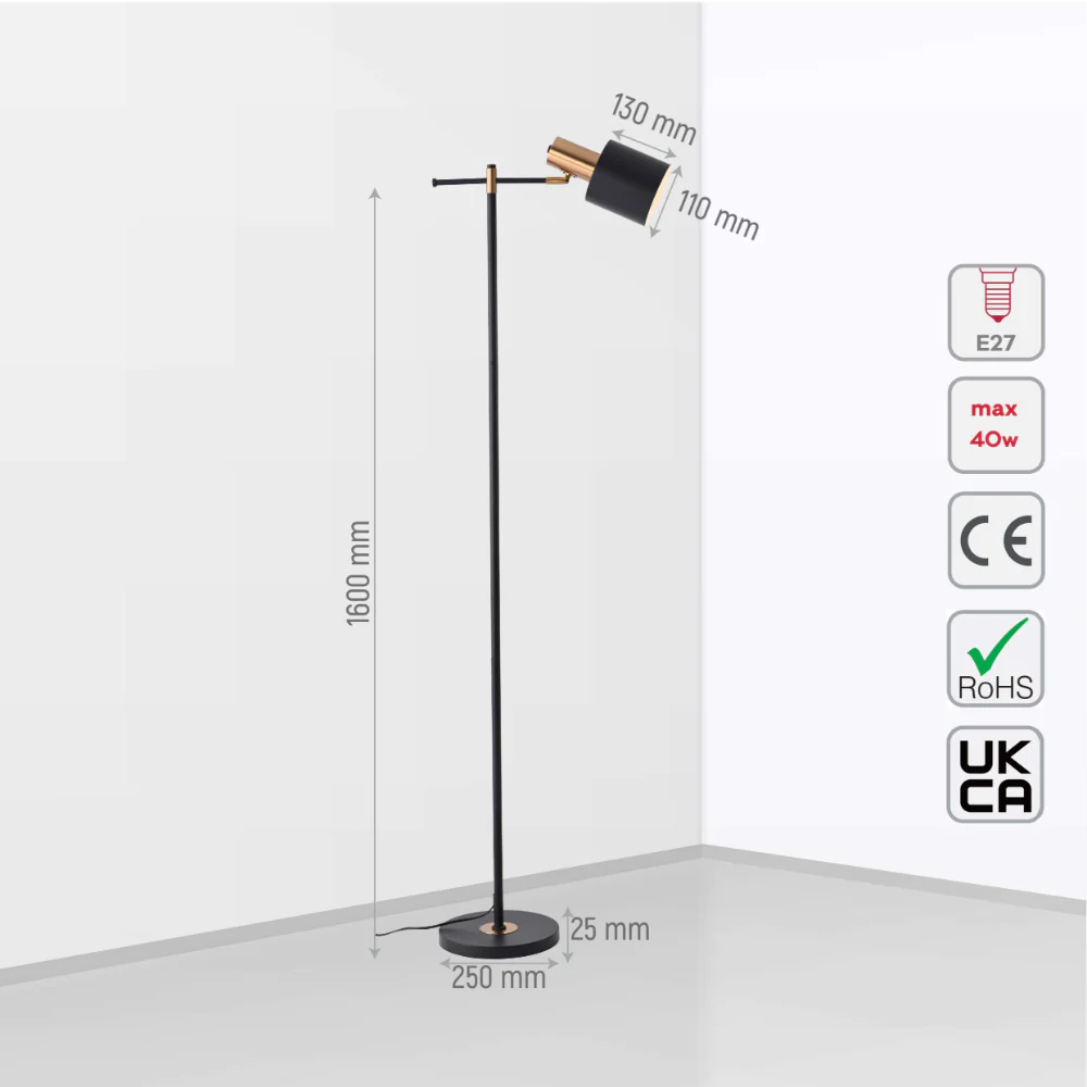Nordic Pole Reading Floor Lamp Black Gold